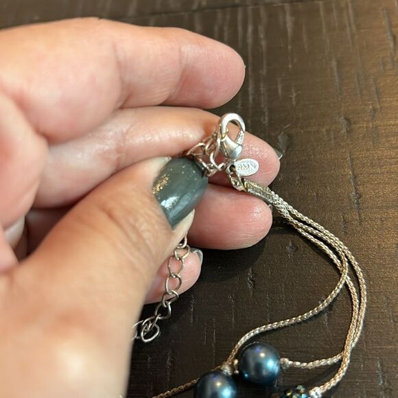 RMN Multi Strand Blue Shimmer Shine Faux Pearl Silver Necklace​​ - Picture 8 of 8